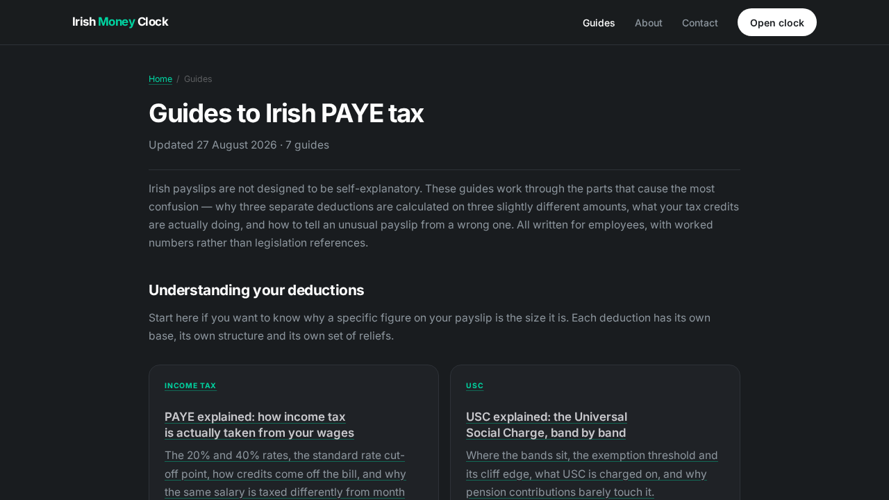The guides index in the app, listing the seven plain-English tax guides.